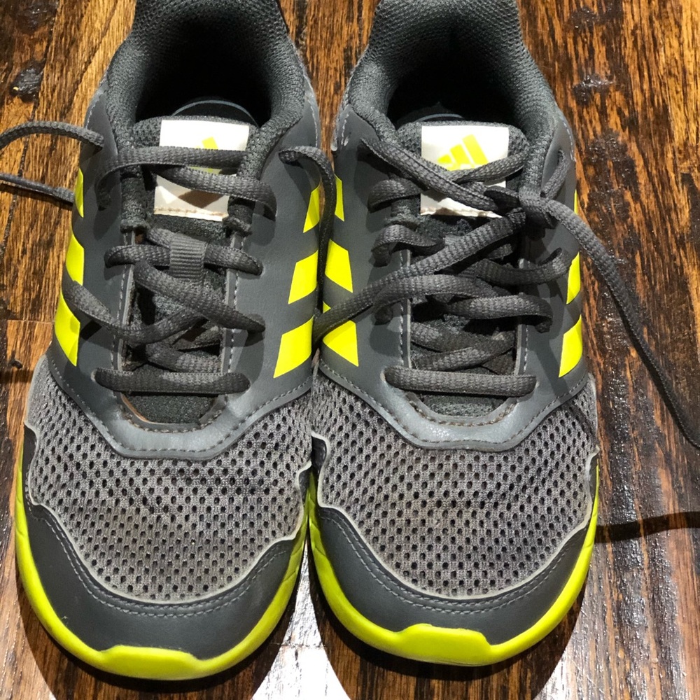 Gray and Green Adidas Tennis Shoes